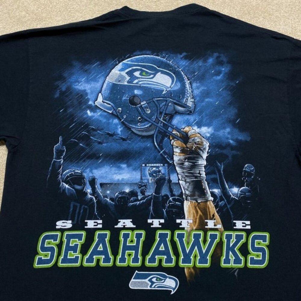 Seattle Seahawks T Adult Black Football Helmet Retro Shirt 90S Shirt - Picture 1 of 4